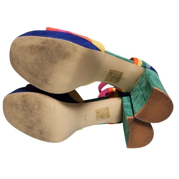 Unique Vintage Rainbow Suede Peep Toe Platforms Size EU39 US8 - Picture 5 of 8